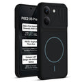 Front and back view of Stone Black protective back cover for Poco X8 Pro 5G with textured sides, camera guard and slim fit design.