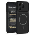 Front and back view of Stone Black - Blue Ring protective back cover for Realme 15T 5Gwith textured sides, camera guard and slim fit design.
