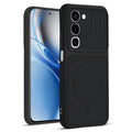 Front and back view of Stone Black protective back cover for Realme P4R 5G with textured sides, camera guard and slim fit design.