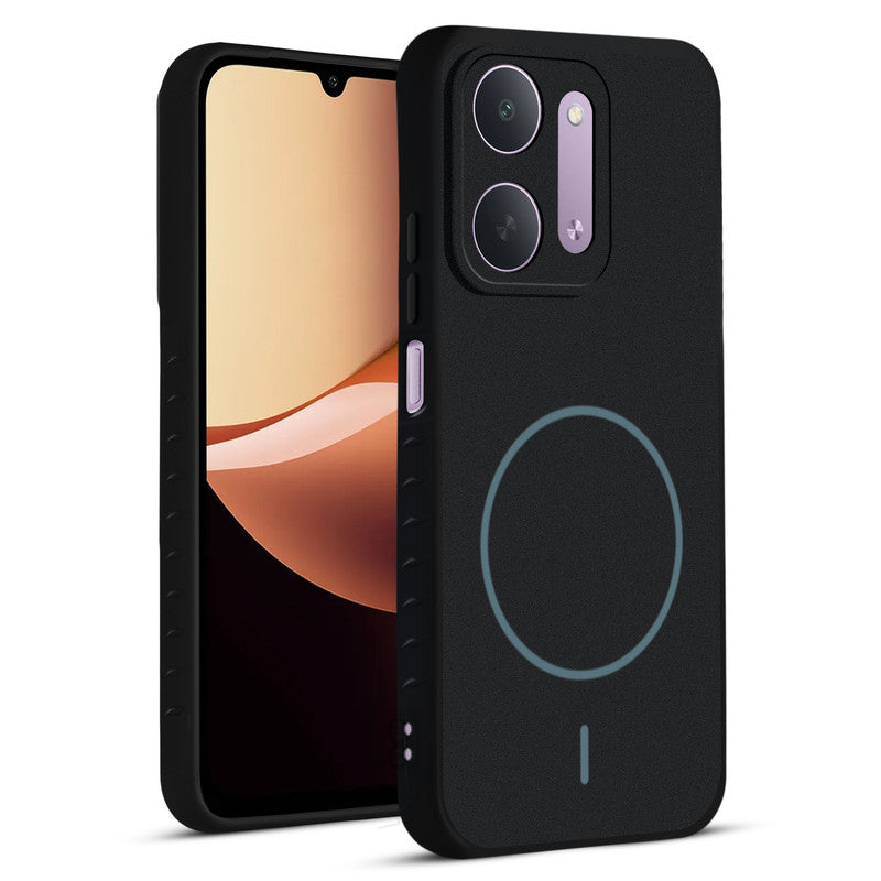 Front and back view of Stone Black - Blue Ring protective back cover for Redmi 17C 5G with textured sides, camera guard and slim fit design.