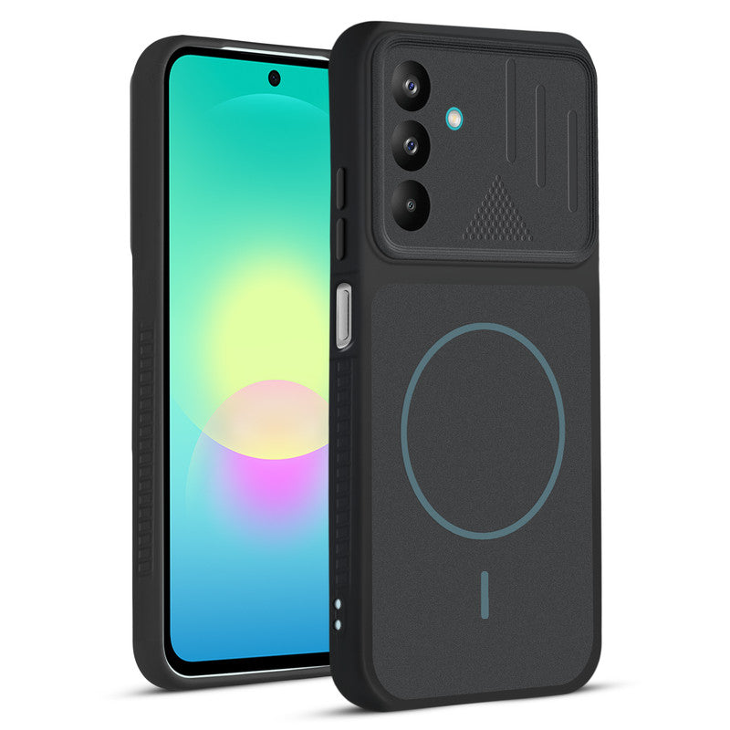 Front and back view of Stone Black protective back cover for Samsung A27 5G with textured sides, camera guard and slim fit design.