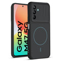 Front and back view of Stone Black protective back cover for Samsung M47 5G with textured sides, camera guard and slim fit design.
