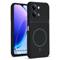Front and back view of Stone Black protective back cover for Vivo T5 Lite 5G with textured sides, camera guard and slim fit design.