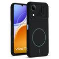 Front and back view of Stone Black protective back cover for Vivo T5e 5G with textured sides, camera guard and slim fit design.