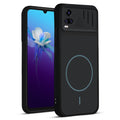 Front and back view of Stone Black protective back cover for Vivo V20 with textured sides, camera guard and slim fit design.