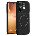 Front and back view of Stone Black protective back cover for Vivo V60 5G with textured sides, camera guard and slim fit design.