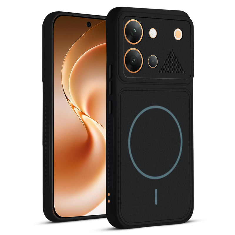Front and back view of Stone Black - Blue Ring protective back cover for Vivo V80 5G with textured sides, camera guard and slim fit design.