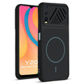Front and back view of Stone Black protective back cover for Vivo Y20 with textured sides, camera guard and slim fit design.