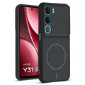 Front and back view of Stone Black protective back cover for Vivo Y31 Pro 5G with textured sides, camera guard and slim fit design.