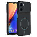 Front and back view of Stone Black - Blue Ring protective back cover for Vivo Y56 5G with textured sides, camera guard and slim fit design.