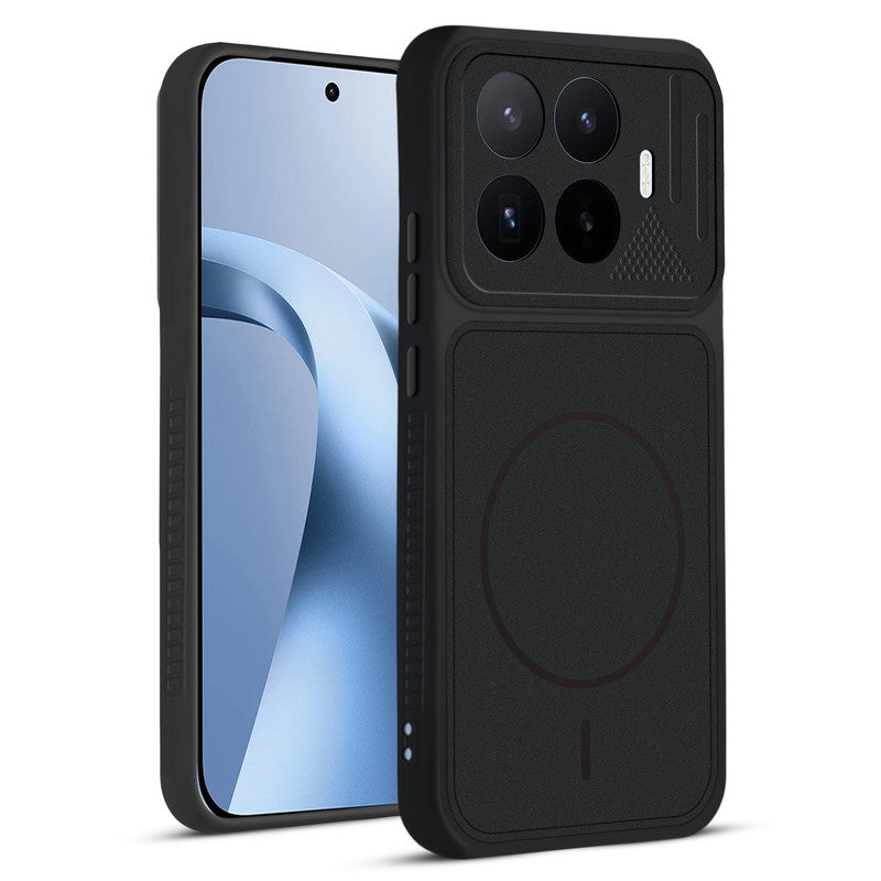 Front and back view of Stone Black protective back cover for Xiaomi 17T 5G with textured sides, camera guard and slim fit design.