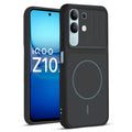 Front and back view of Stone Black protective back cover for iQOO Z10X 5G with textured sides, camera guard and slim fit design.