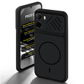 Stone Black - Black Ring back cover for Poco C81 4G with camera cut protection and ring design on back side.