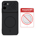 Stone Black - Black Ring back cover for Poco C81 4G with printed ring pattern and message showing not compatible with MagSafe charging.
