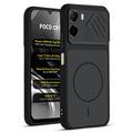 Front and back view of Stone Black - Black Ring protective back cover for Poco C81 4G with textured sides, camera guard and slim fit design.
