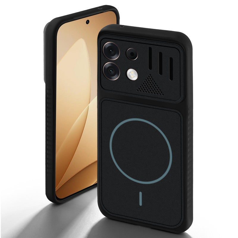 Stone Black - Blue Ring back cover for Oppo F35 Pro 5G with camera cut protection and ring design on back side.