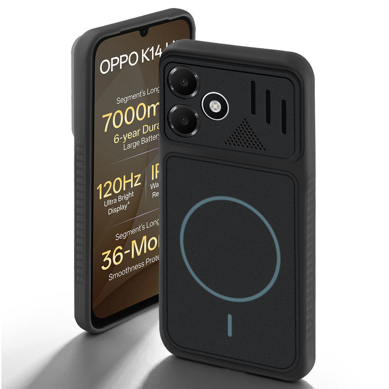 Stone Black - Blue Ring back cover for OPPO K14 Lite 5G with camera cut protection and ring design on back side.