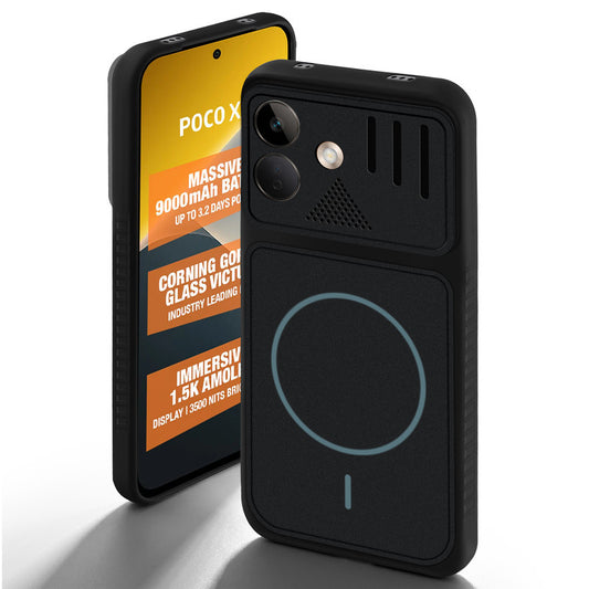 Stone Black - Blue Ring back cover for POCO X8 5G with camera cut protection and ring design on back side.