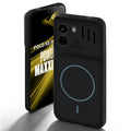 Stone Black - Blue Ring back cover for Poco X8 Power 5G with camera cut protection and ring design on back side.