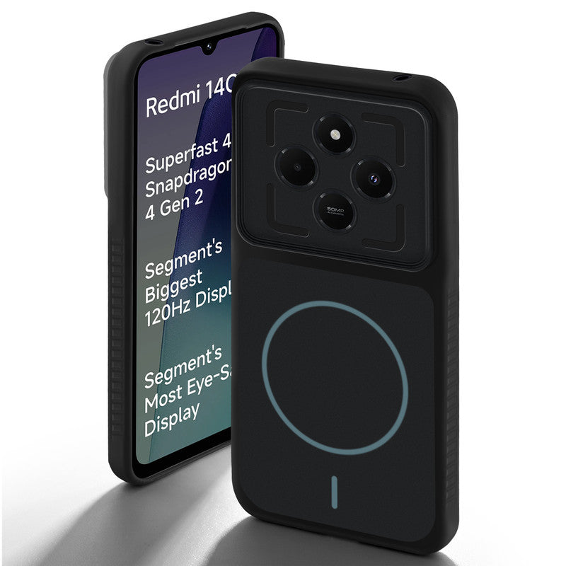Stone Black - Blue Ring back cover for Redmi 14C 5G with camera cut protection and ring design on back side.