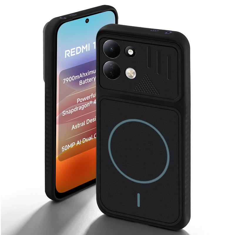 Stone Black - Blue Ring back cover for Redmi 17 5G with camera cut protection and ring design on back side.