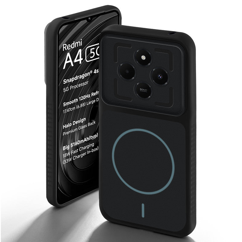 Stone Black - Blue Ring back cover for Redmi A4 5G with camera cut protection and ring design on back side.