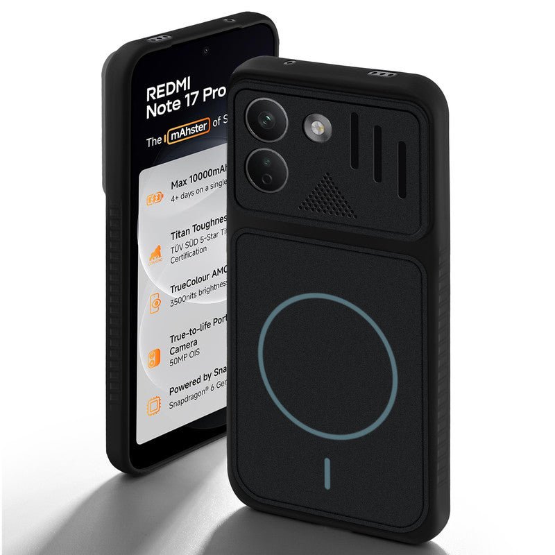 Stone Black - Blue Ring back cover for Redmi Note 17 Pro Max 5G with camera cut protection and ring design on back side.