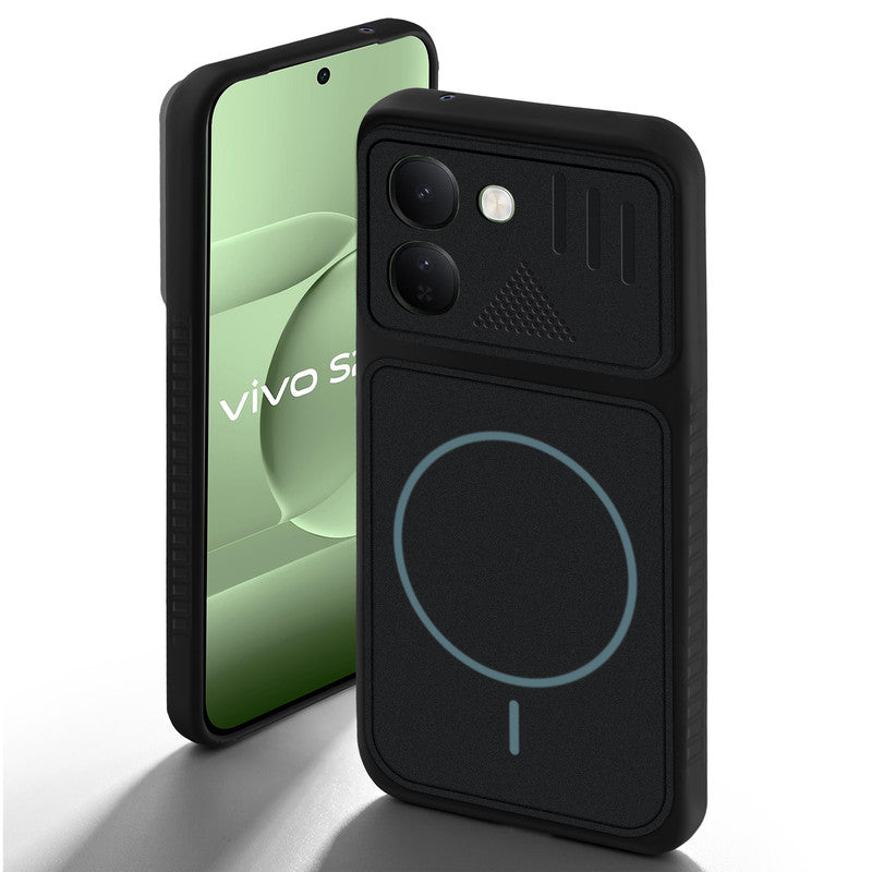 Stone Black - Blue Ring back cover for Vivo S2 FE 5G with camera cut protection and ring design on back side.