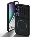 Stone Black - Blue Ring back cover for Vivo Y300 5G with camera cut protection and ring design on back side.