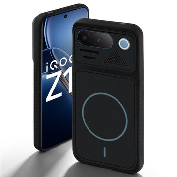 Stone Black - Blue Ring back cover for iQOO Z11 5G with camera cut protection and ring design on back side.