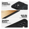 Stone Black - Blue Ring phone case for Oppo F35 Pro 5G showing camera safety edges, anti slip side grip and easy press button covers.