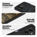 Stone Black - Blue Ring phone case for OPPO K14 Lite 5G showing camera safety edges, anti slip side grip and easy press button covers.