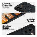 Stone Black - Blue Ring phone case for POCO X8 5G showing camera safety edges, anti slip side grip and easy press button covers.