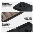 Stone Black - Blue Ring phone case for Poco C75 5G showing camera safety edges, anti slip side grip and easy press button covers.
