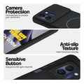 Stone Black - Blue Ring phone case for Poco M8x 5G showing camera safety edges, anti slip side grip and easy press button covers.