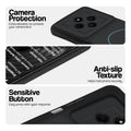 Stone Black - Blue Ring phone case for Redmi A4 5G showing camera safety edges, anti slip side grip and easy press button covers.