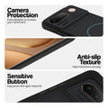 Stone Black - Blue Ring phone case for Vivo T5 5G showing camera safety edges, anti slip side grip and easy press button covers.