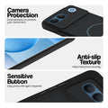 Stone Black - Blue Ring phone case for Vivo V80 Lite 5G showing camera safety edges, anti slip side grip and easy press button covers.