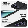 Stone Black - Blue Ring phone case for Vivo Y300 5G showing camera safety edges, anti slip side grip and easy press button covers.