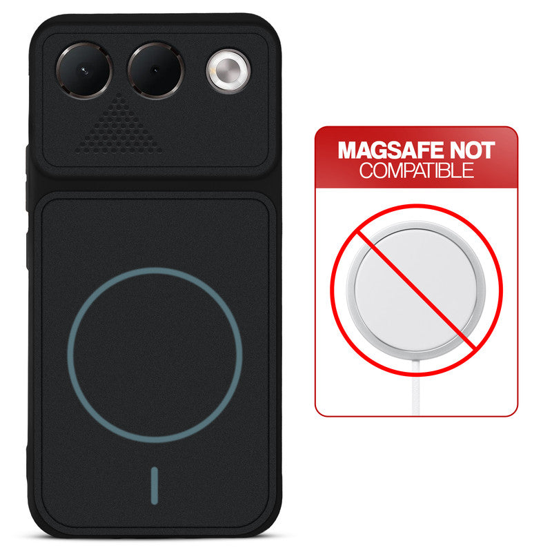 Stone Black - Blue Ring back cover for Oppo F35 5G with printed ring pattern and message showing not compatible with MagSafe charging.