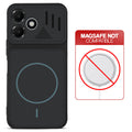 Stone Black - Blue Ring back cover for OPPO K14 Lite 5G with printed ring pattern and message showing not compatible with MagSafe charging.