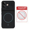 Stone Black - Blue Ring back cover for POCO X8 5G with printed ring pattern and message showing not compatible with MagSafe charging.
