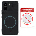 Stone Black - Blue Ring back cover for Poco X8 Power 5G with printed ring pattern and message showing not compatible with MagSafe charging.