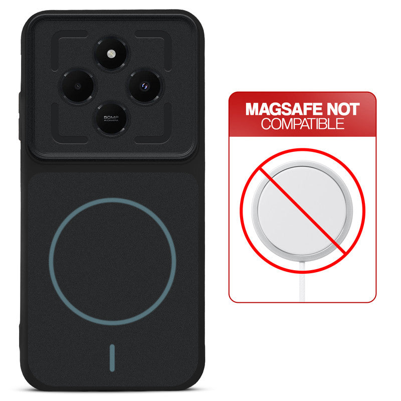 Stone Black - Blue Ring back cover for Redmi 14C 5G with printed ring pattern and message showing not compatible with MagSafe charging.