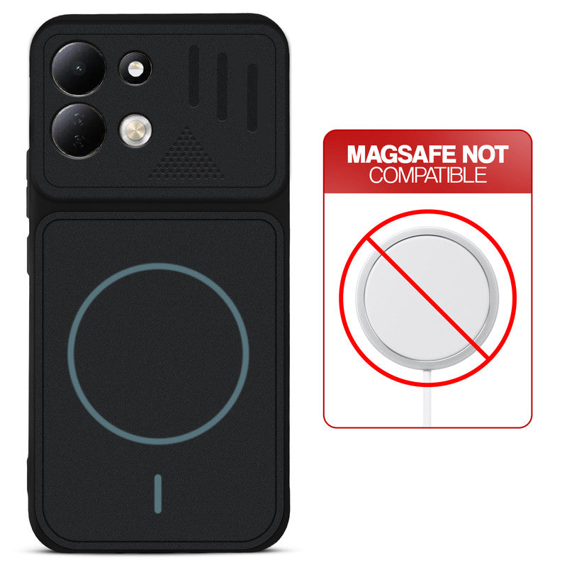 Stone Black - Blue Ring back cover for Redmi 17 5G with printed ring pattern and message showing not compatible with MagSafe charging.