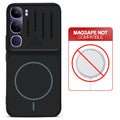 Stone Black - Blue Ring back cover for Vivo Y300 5G with printed ring pattern and message showing not compatible with MagSafe charging.
