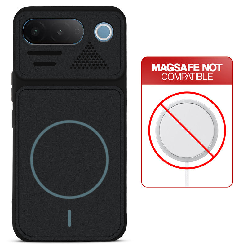 Stone Black - Blue Ring back cover for iQOO Z11 5G with printed ring pattern and message showing not compatible with MagSafe charging.