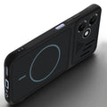 Angled view of Stone Black - Blue Ring mobile case for OPPO K14 Lite 5G with proper charging port cutout, speaker holes and strong corner protection.