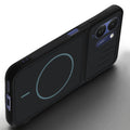 Angled view of Stone Black - Blue Ring mobile case for Poco M8x 5G with proper charging port cutout, speaker holes and strong corner protection.