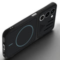 Angled view of Stone Black - Blue Ring mobile case for Realme 16x 5G with proper charging port cutout, speaker holes and strong corner protection.